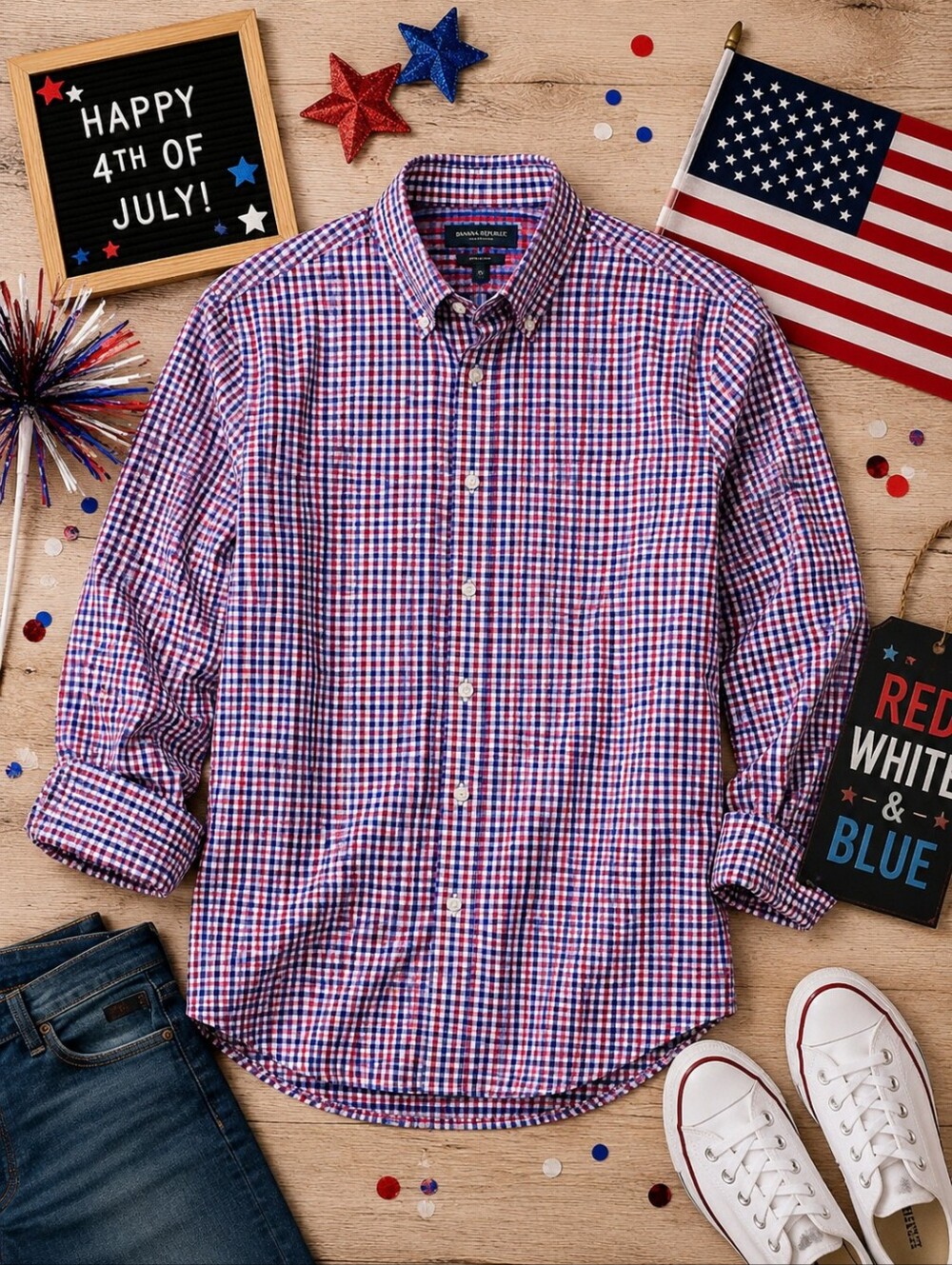 Men's Banana Republic Red and Blue Plaid Button Up Shirt. Size Medium